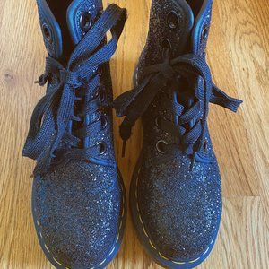 Doc Martens Combat Boots--Black Glitter--1460 Farrah